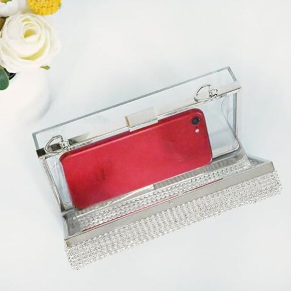 Neiman Marcus Silver Acrylic Moon and Star Rhinestone Chain Bag - Picture 5 of 5